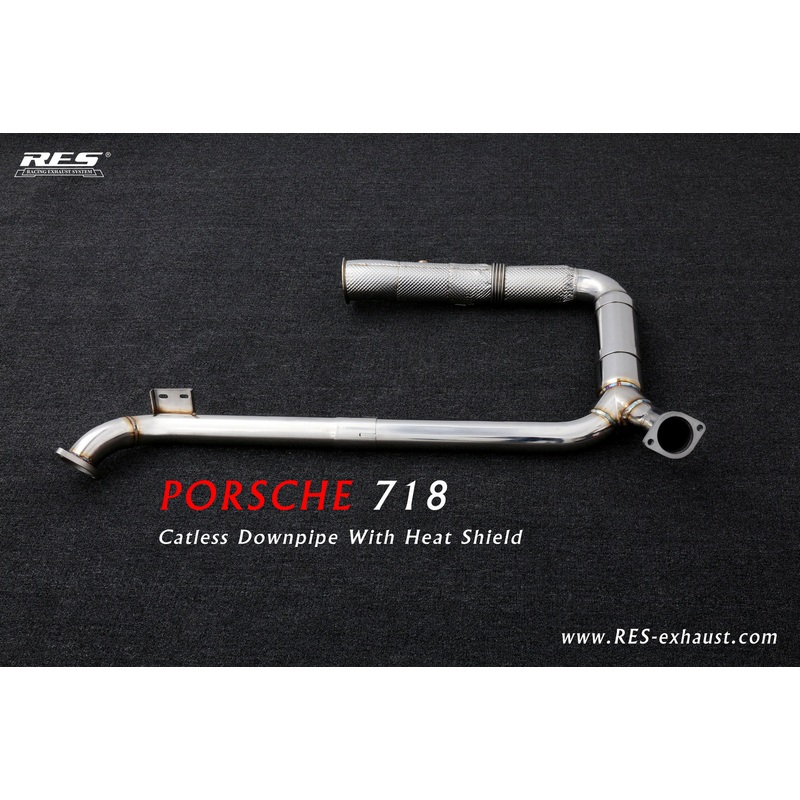 RES SS304, Catless Downpipe With Heat Protector FIT Porsche Cayman / Boxster 718 2.0T/2.5T/2.5 2016