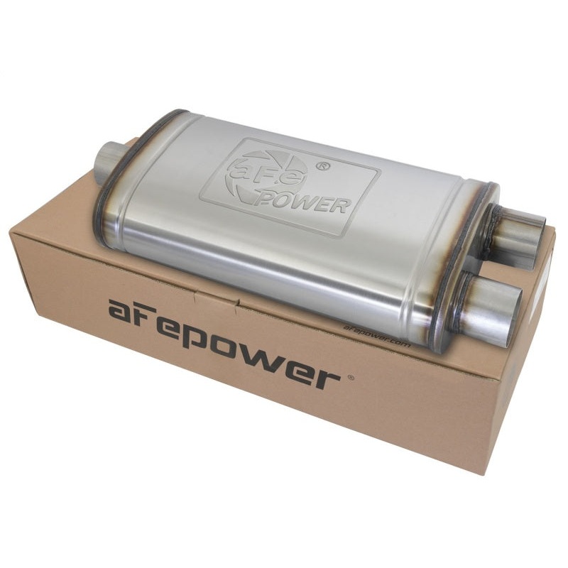 aFe MACHForce XP SS Muffler 3in Center Inlet / 3in Offset Outlet 22in L x 11in W x 6in H Body