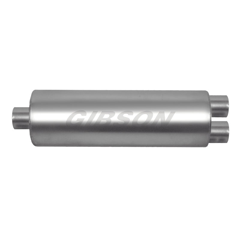 Gibson SFT Superflow Center/Dual Round Muffler - 7x24in/3in Inlet/2.5in Outlet - Stainless