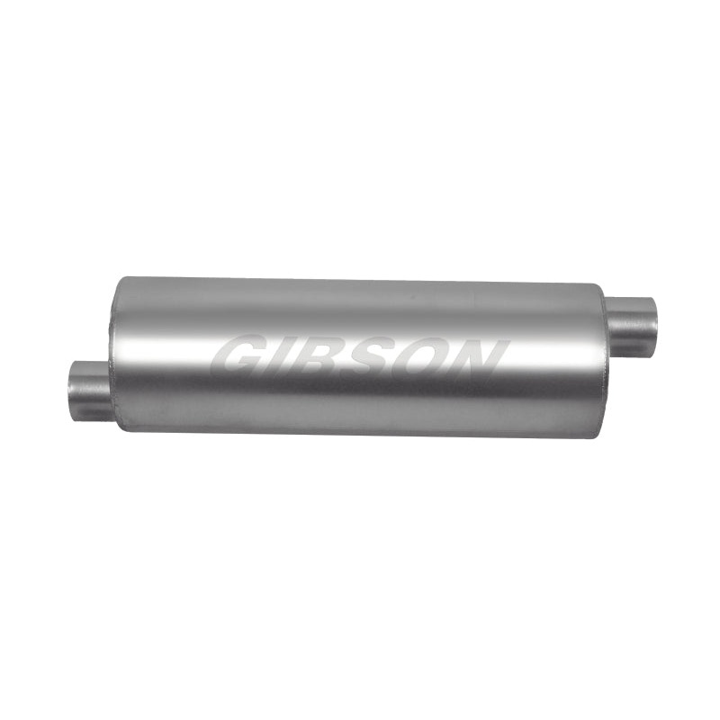 Gibson SFT Superflow Offset/Offset Round Muffler - 8x24in/3in Inlet/3in Outlet - Stainless