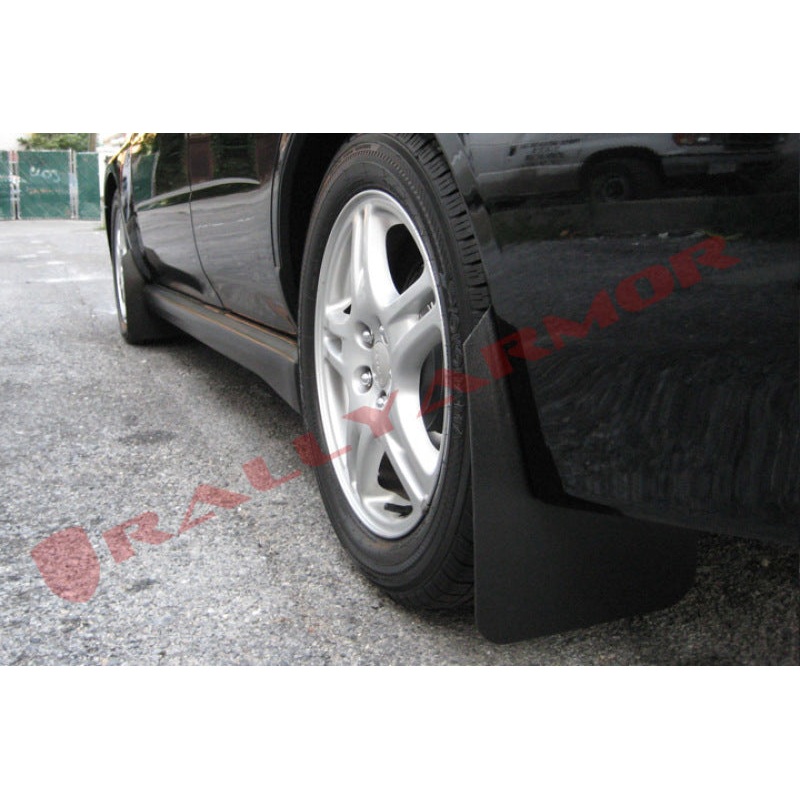 Rally Armor 02-07 Subaru WRX/STI/RS/2.5i (Wagons Req. Mod.) Basic Black Mud Flap w/Black Logo