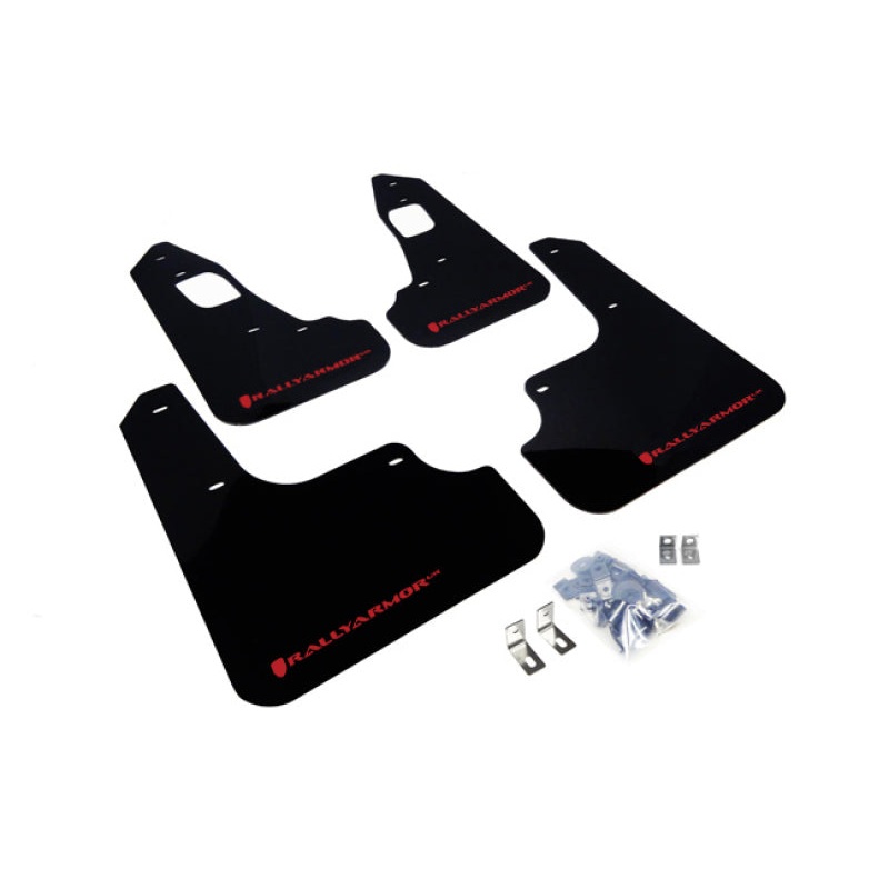 Rally Armor 08-17 Mitsubishi EVO X Black UR Mud Flap w/ Red Logo