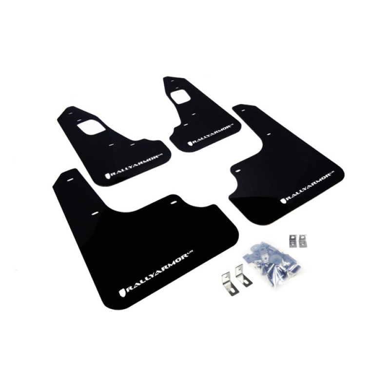 Rally Armor 08-17 Mitsubishi EVO X Black UR Mud Flap w/ White Logo