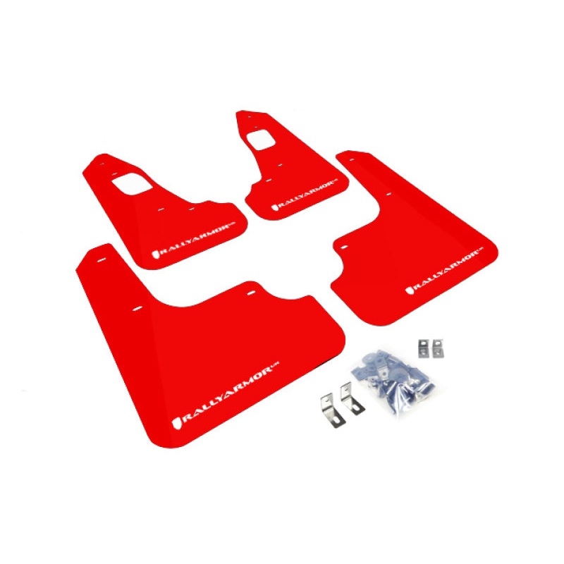 Rally Armor 08-17 Mitsubishi EVO X Red UR Mud Flap w/ White Logo