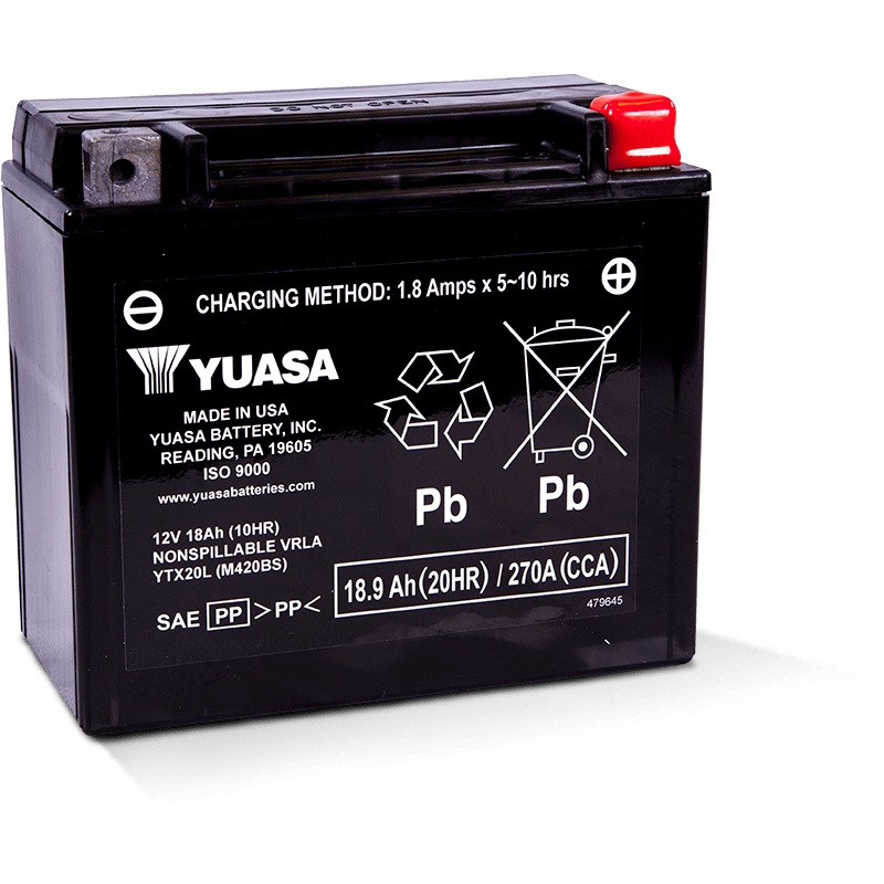 Yuasa YTX20L Maintenance Free AGM 12 Volt Battery