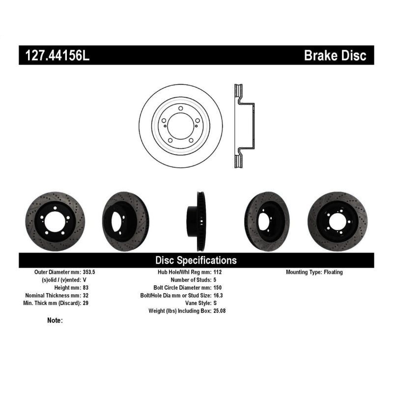 StopTech 07-09 Toyota Tundra / 08-09 Toyota Sequoia Front Left Slotted & Drilled Rotor