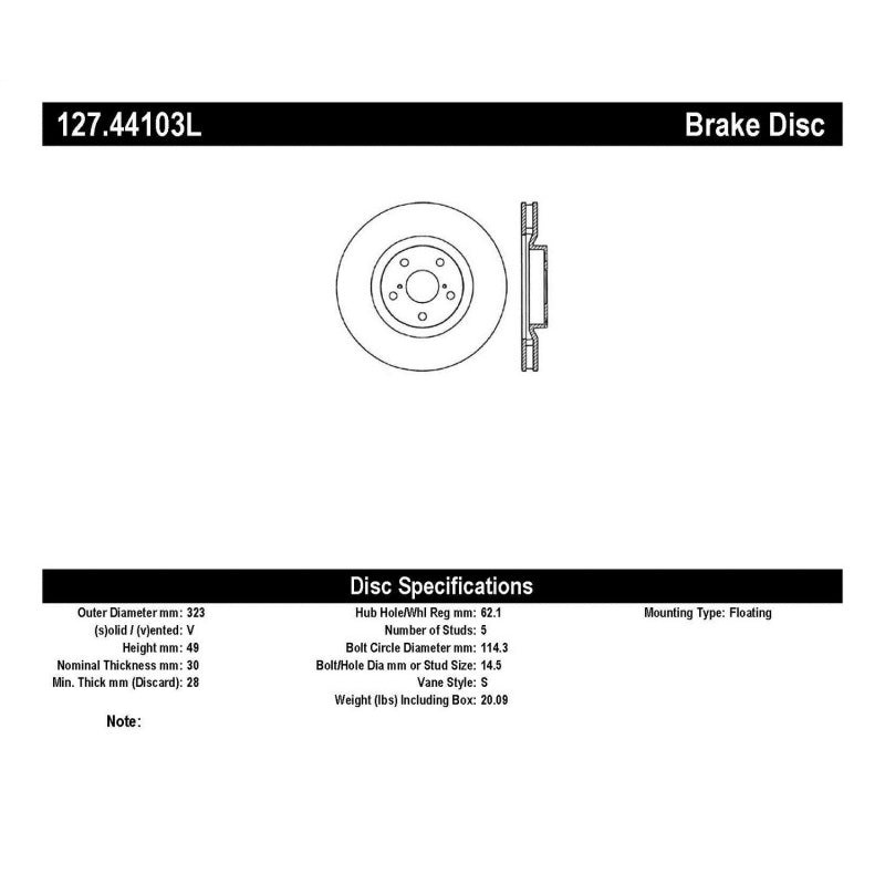 StopTech 5/93-98 Toyota Supra Turbo Left Front Slotted & Drilled Rotor
