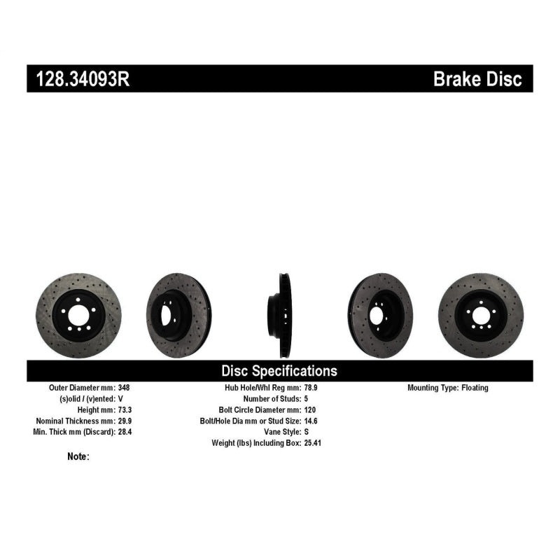 StopTech 07-10 BMW 335i Cross Drilled Right Front Rotor